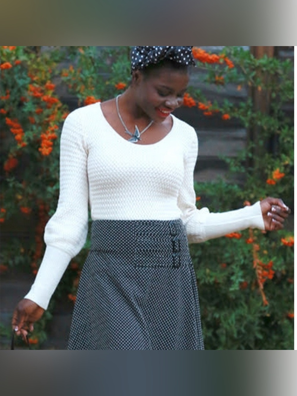 Effies Heart Cream Scoop Neck Textured Knit Sweater